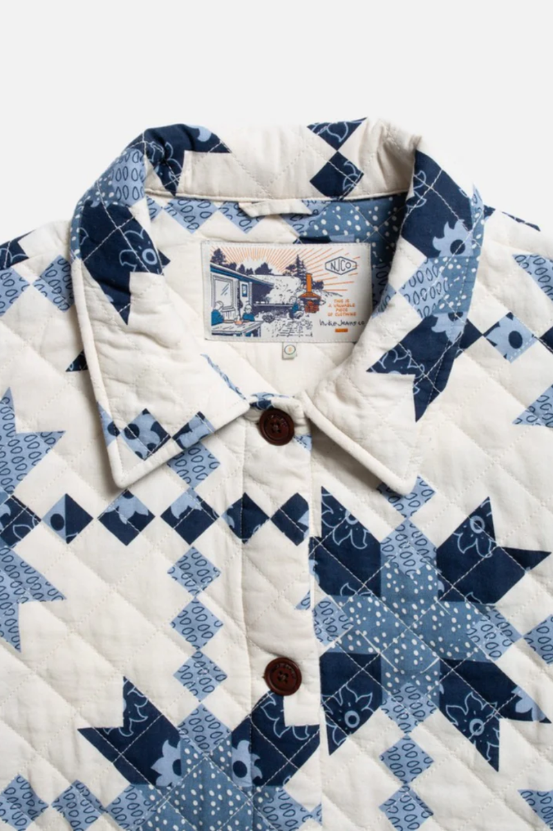 SIGNE QUILTED COTTON JACKET OFFWHITE/BLUE