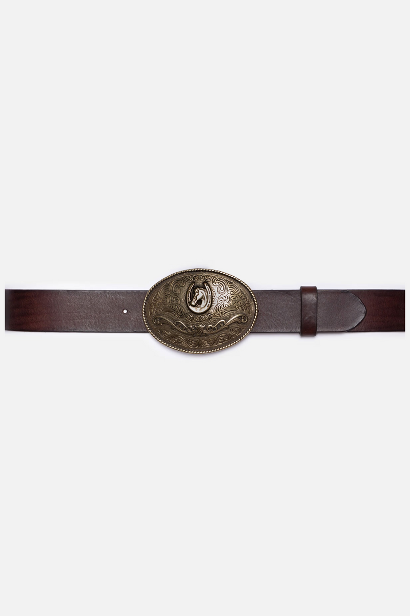 WESTERN BUCKLE BELT DARK BROWN