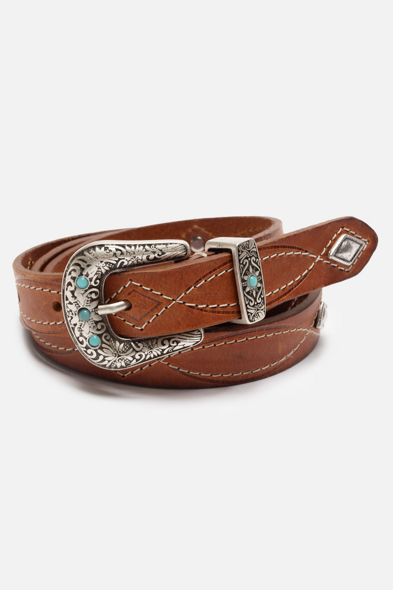 WESTERN EMBELLISHED BELT TOFFEE BROWN