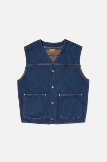 HARRY RINSE DENIM VEST DARK BLUE