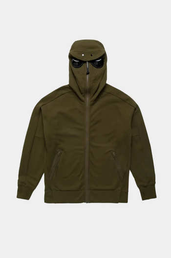 DIAGONAL RAISED FLEECE GOGGLE ZIPPED HOODED SWEATSHIRT