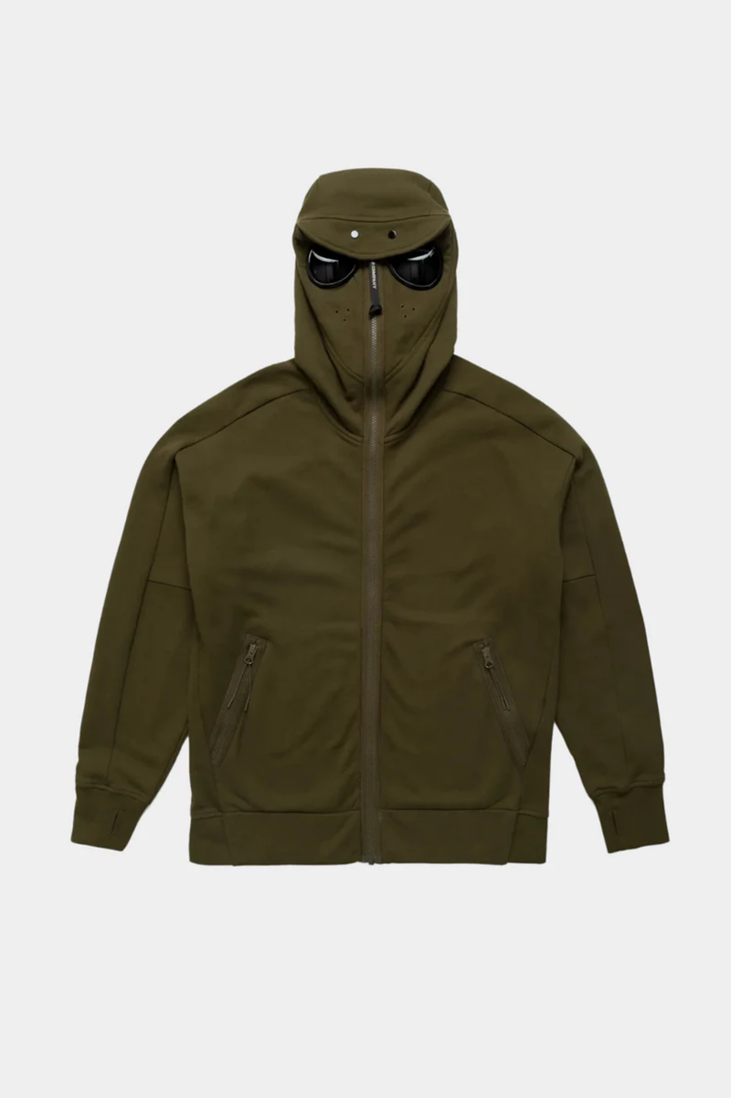 DIAGONAL RAISED FLEECE GOGGLE ZIPPED HOODED SWEATSHIRT