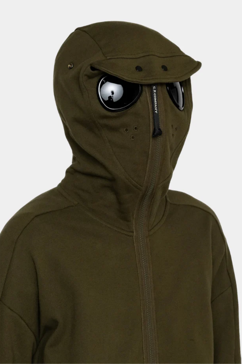 DIAGONAL RAISED FLEECE GOGGLE ZIPPED HOODED SWEATSHIRT