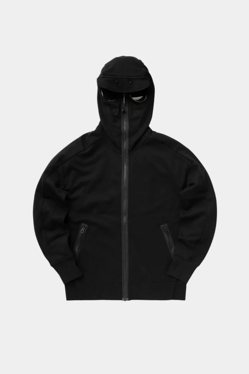 DIAGONAL RAISED FLEECE GOGGLE ZIPPED HOODED SWEATSHIRT