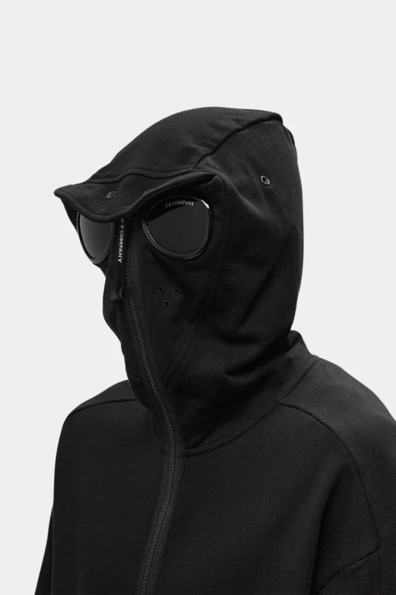 DIAGONAL RAISED FLEECE GOGGLE ZIPPED HOODED SWEATSHIRT