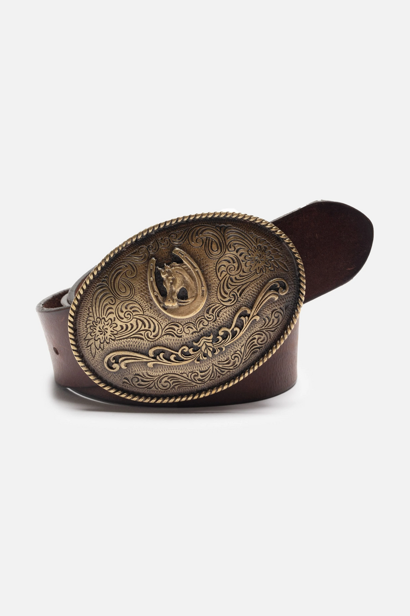WESTERN BUCKLE BELT DARK BROWN