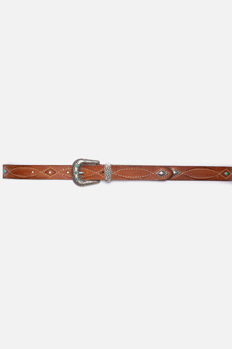 WESTERN EMBELLISHED BELT TOFFEE BROWN