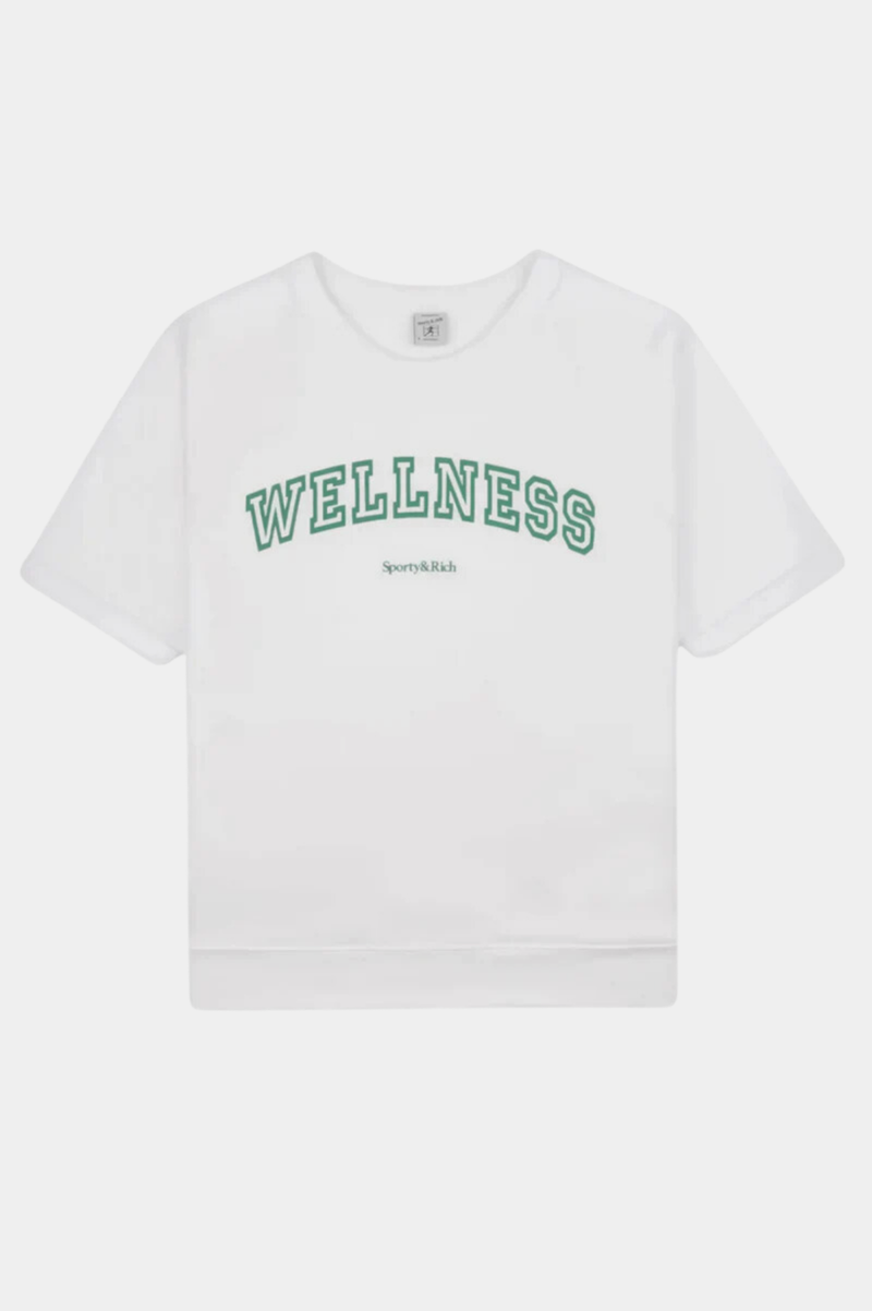 WELLNESS IVY FLOCKED SHORT SLEEVE CREWNECK WHITE/VERDE