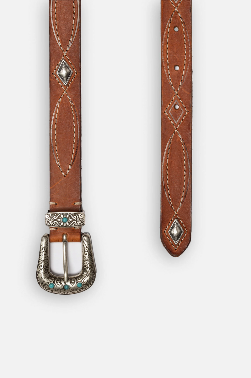 WESTERN EMBELLISHED BELT TOFFEE BROWN