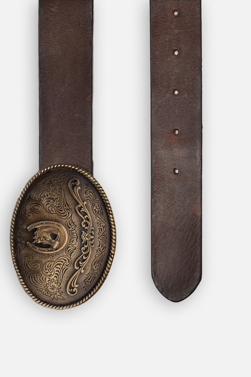 WESTERN BUCKLE BELT DARK BROWN