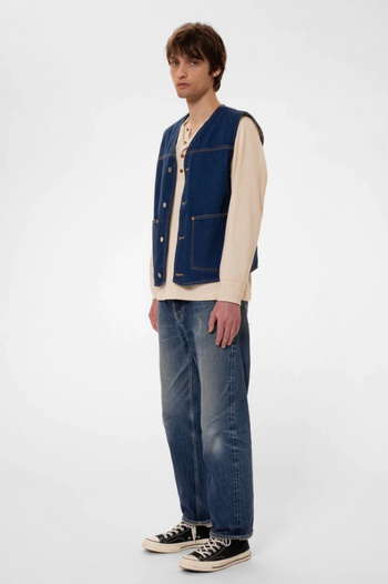 HARRY RINSE DENIM VEST DARK BLUE