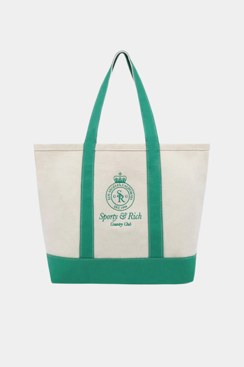 CROWN LOGO EMBROIDERED TWO TONE TOTE BAG NATURAL/VERDE