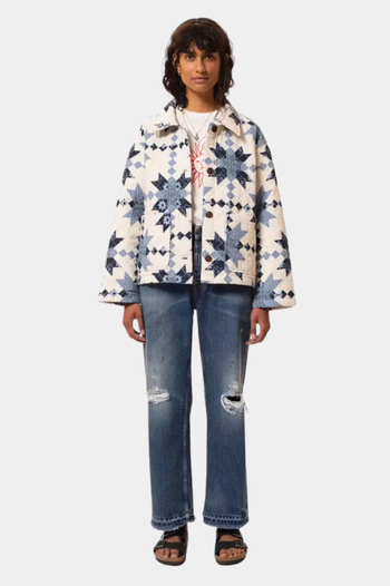 SIGNE QUILTED COTTON JACKET OFFWHITE/BLUE