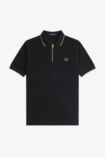 CREPE PIQUE ZIP NECK POLO SHRT