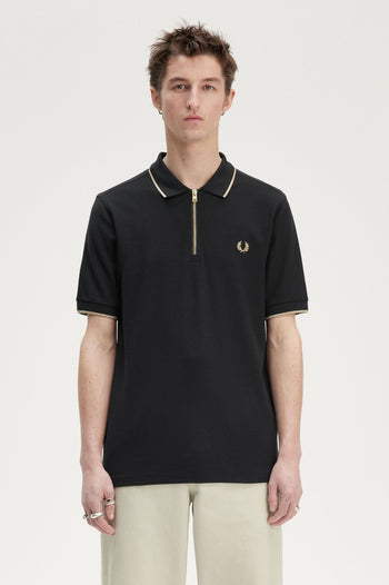 CREPE PIQUE ZIP NECK POLO SHRT