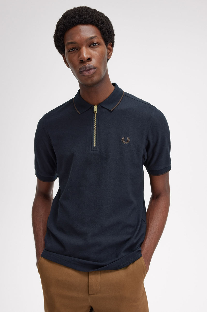 CREPE PIQUE ZIP NECK POLO SHRT