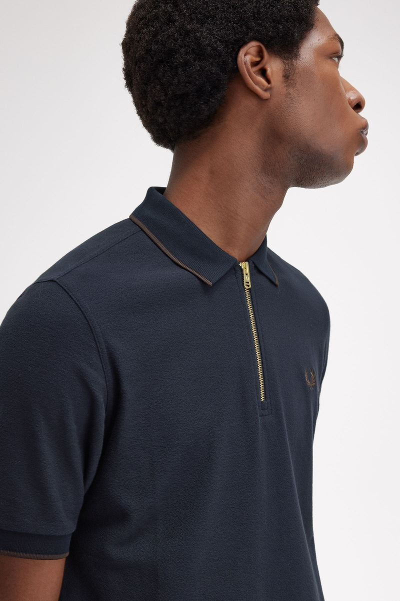 CREPE PIQUE ZIP NECK POLO SHRT