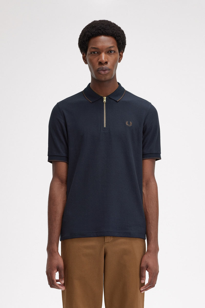 CREPE PIQUE ZIP NECK POLO SHRT