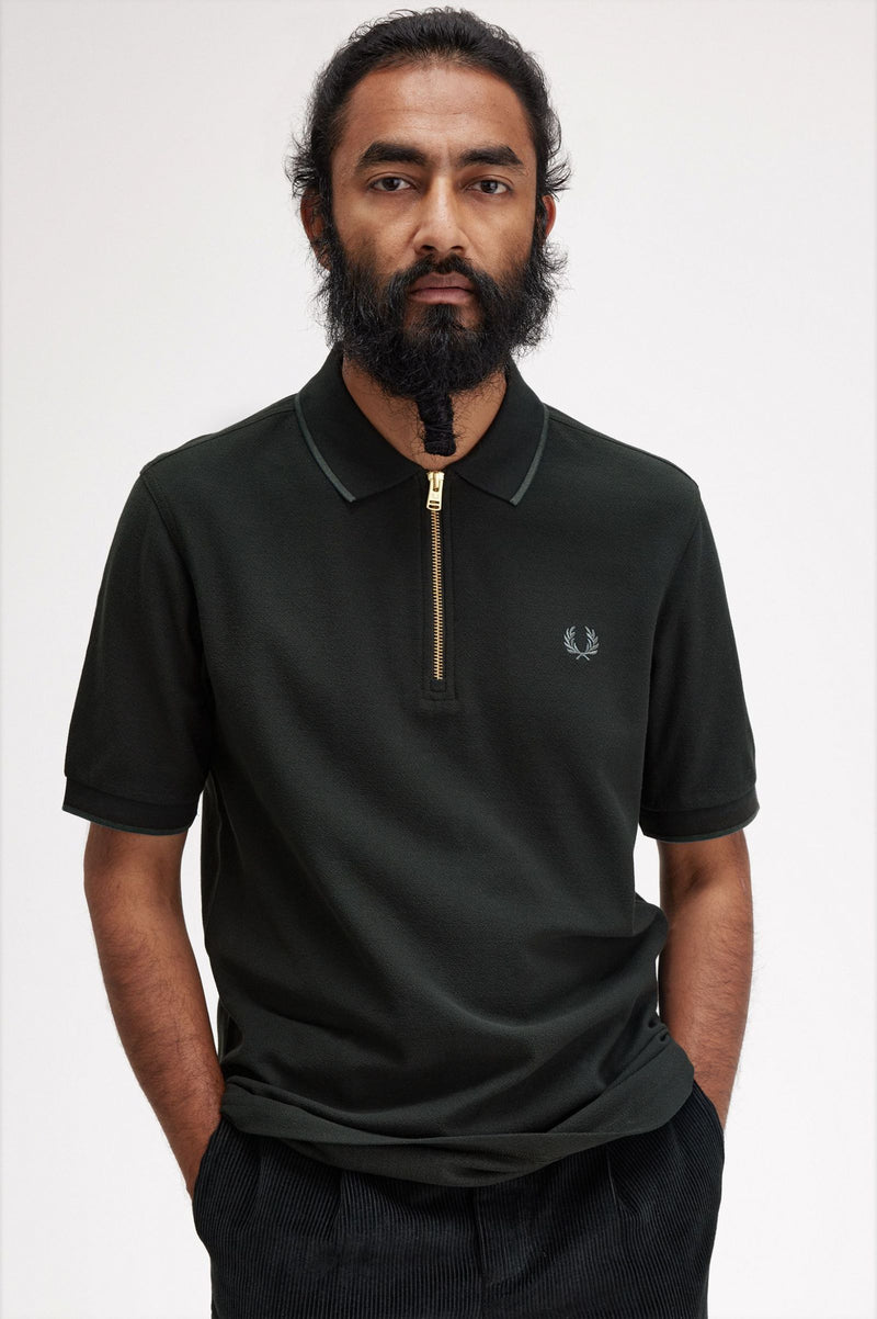 CREPE PIQUE ZIP NECK POLO SHRT