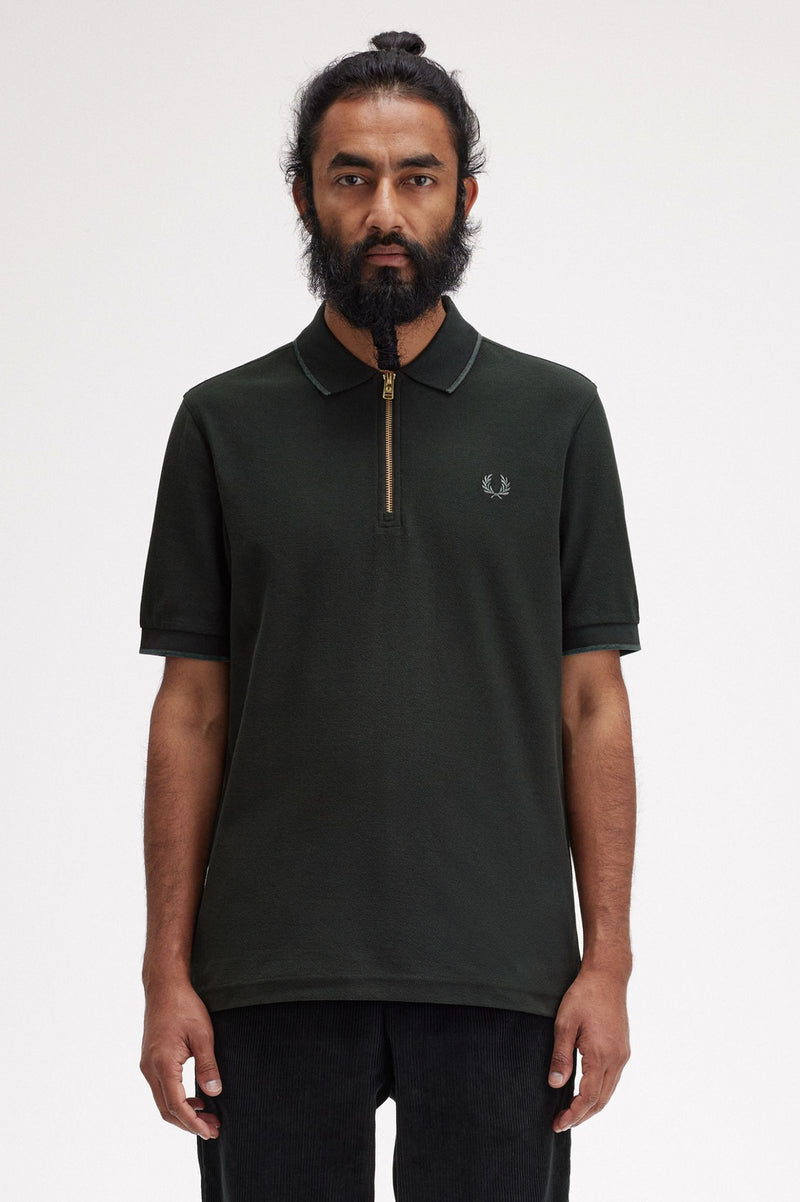 CREPE PIQUE ZIP NECK POLO SHRT