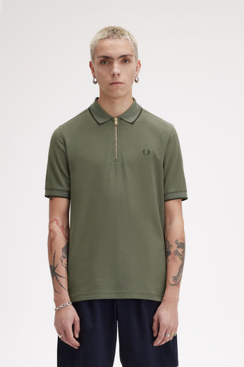 CREPE PIQUE ZIP NECK POLO SHRT