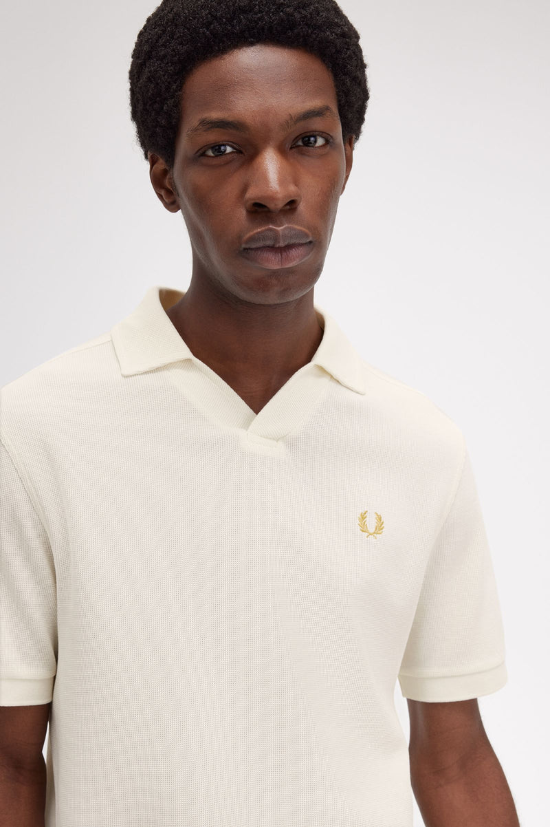 OPEN COLLAR WAFFLE POLO SHIRT