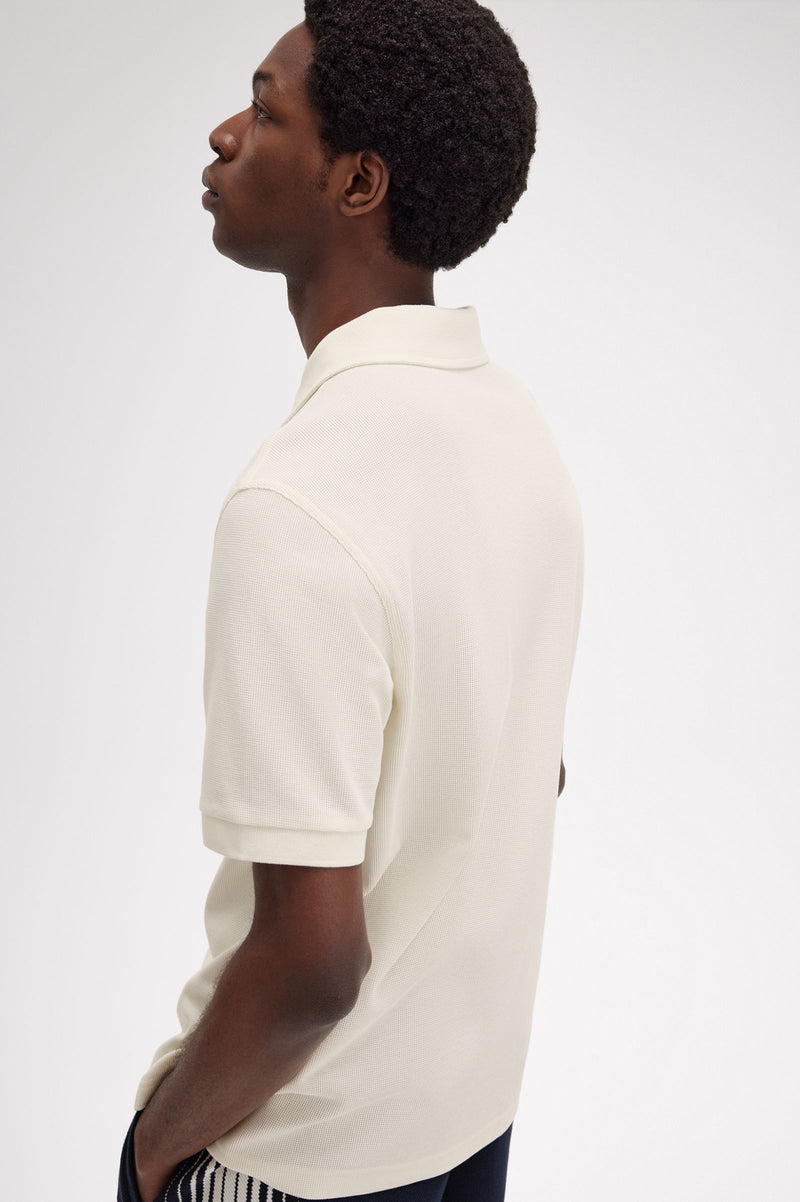 OPEN COLLAR WAFFLE POLO SHIRT