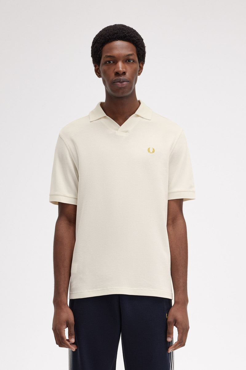 OPEN COLLAR WAFFLE POLO SHIRT