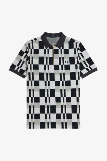 CHEQUERBOARD ZIP NECK POLO SHT