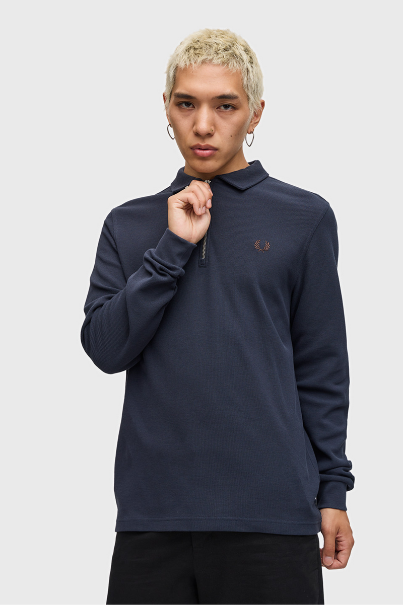 OPEN WAFFLE HALFZIP POLO SHIRT