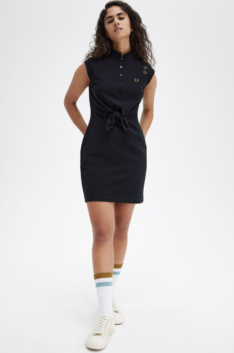 TIE-FRONT PIQUE DRESS