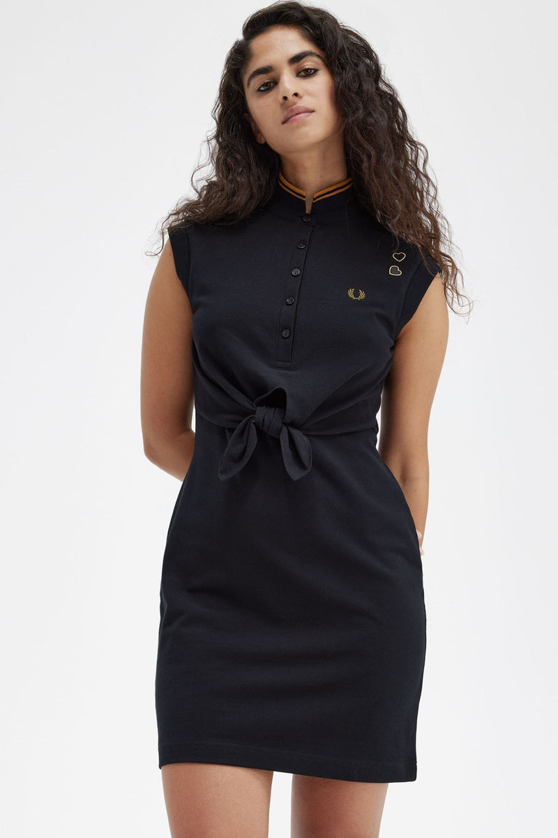 TIE-FRONT PIQUE DRESS