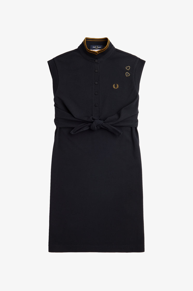 TIE-FRONT PIQUE DRESS