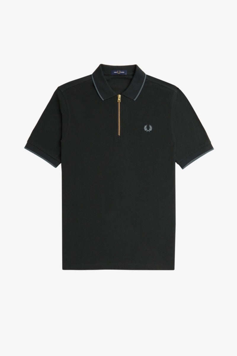 CREPE PIQUE ZIP NECK POLO SHRT